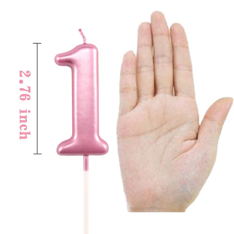 XNOVA 1st Birthday Candle First Year Pink Happy Birthday Number One Candles for Cake Topper Decoration for Party Kids Adults Numeral 1 10 100 11 21 16 14 12 18 13 11 91 - Image 2